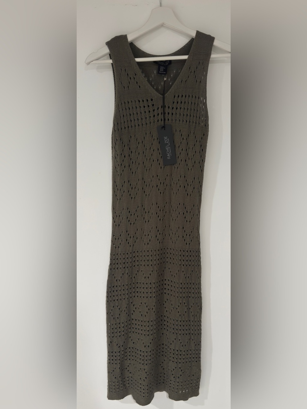 Rachel Zoe Olive Knit Midi/ Maxi Dress with Openwork Pattern